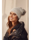 Smooth women\'s smurfette hat with a pompom, light gray C65 - Online store - Boutique